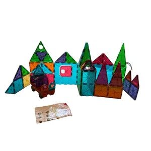 MAGNA-TILES DX 48-Piece Magnetic Construction Set w/ wheel chassis